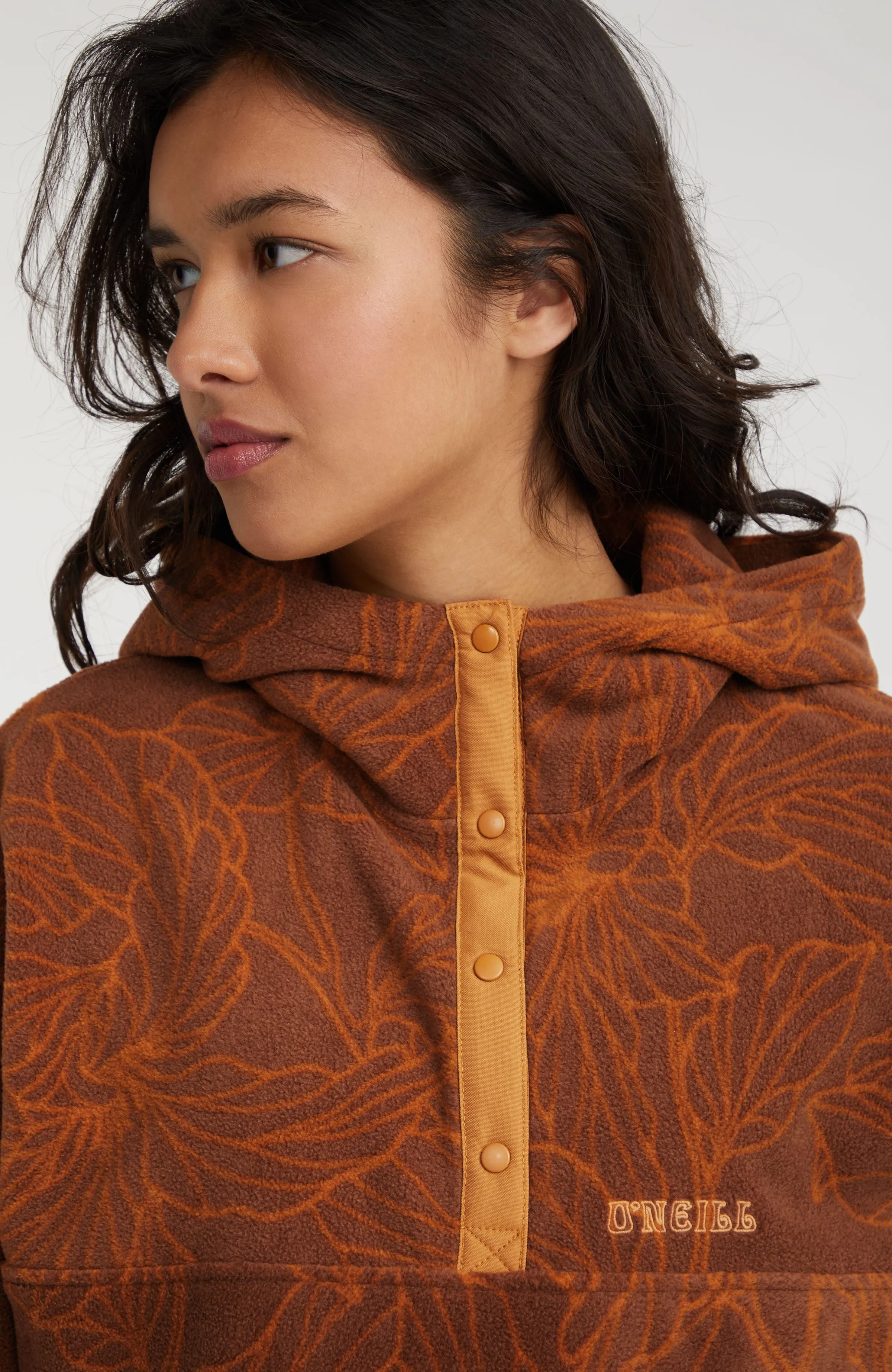 Superfleece Half Zip Hoodie | Brown Flower