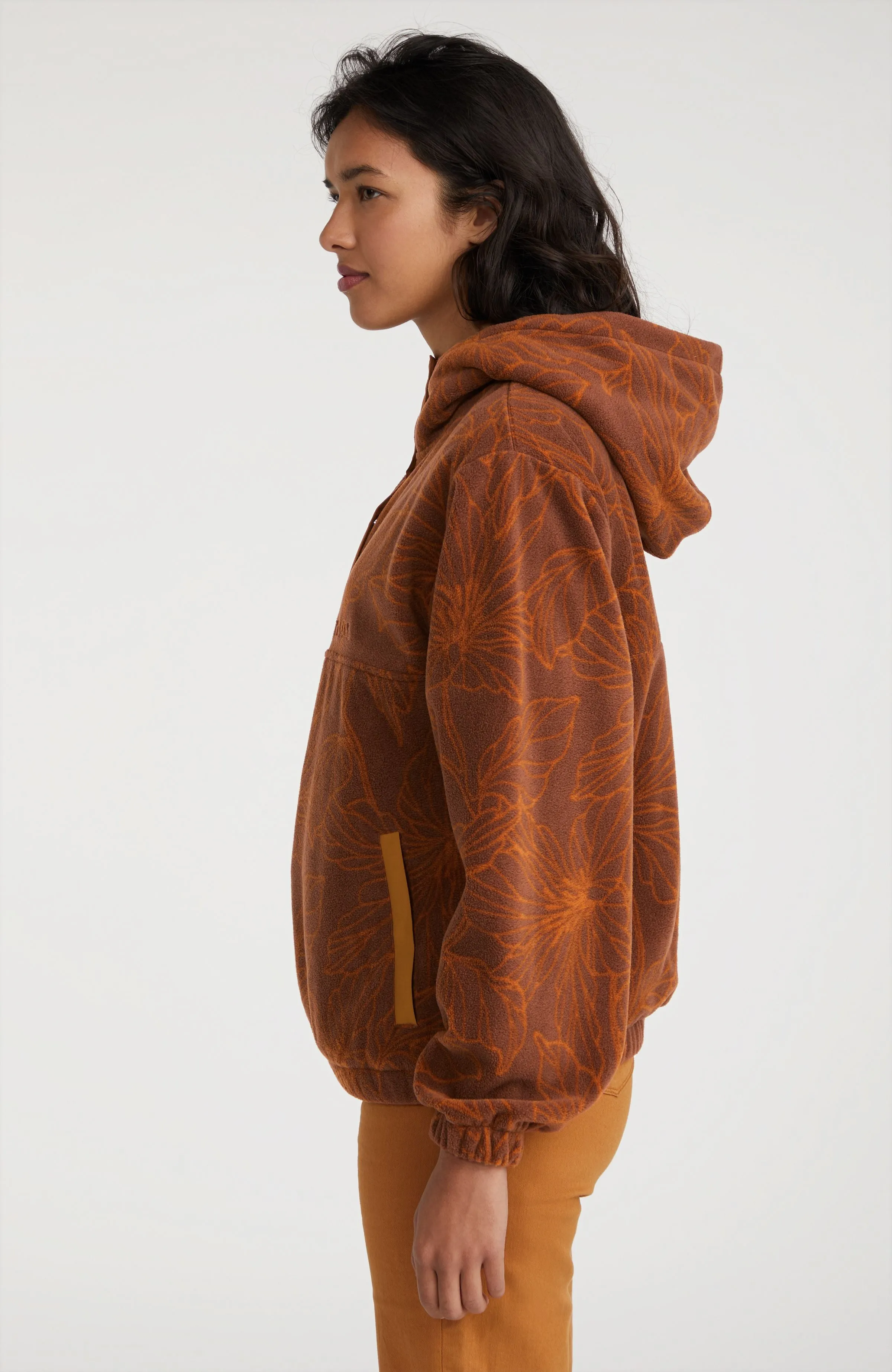 Superfleece Half Zip Hoodie | Brown Flower