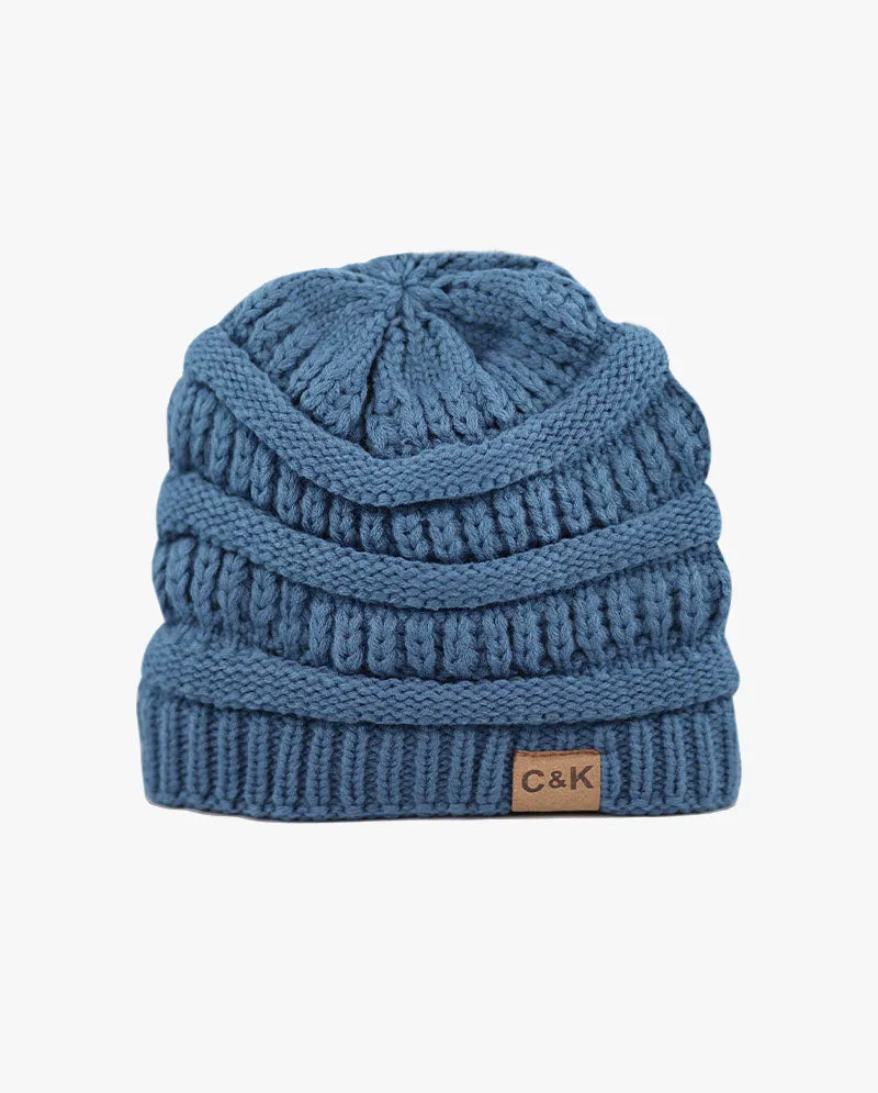 The Hat Depot - Solid Color Stretch Cable Knit Chunky Beanie