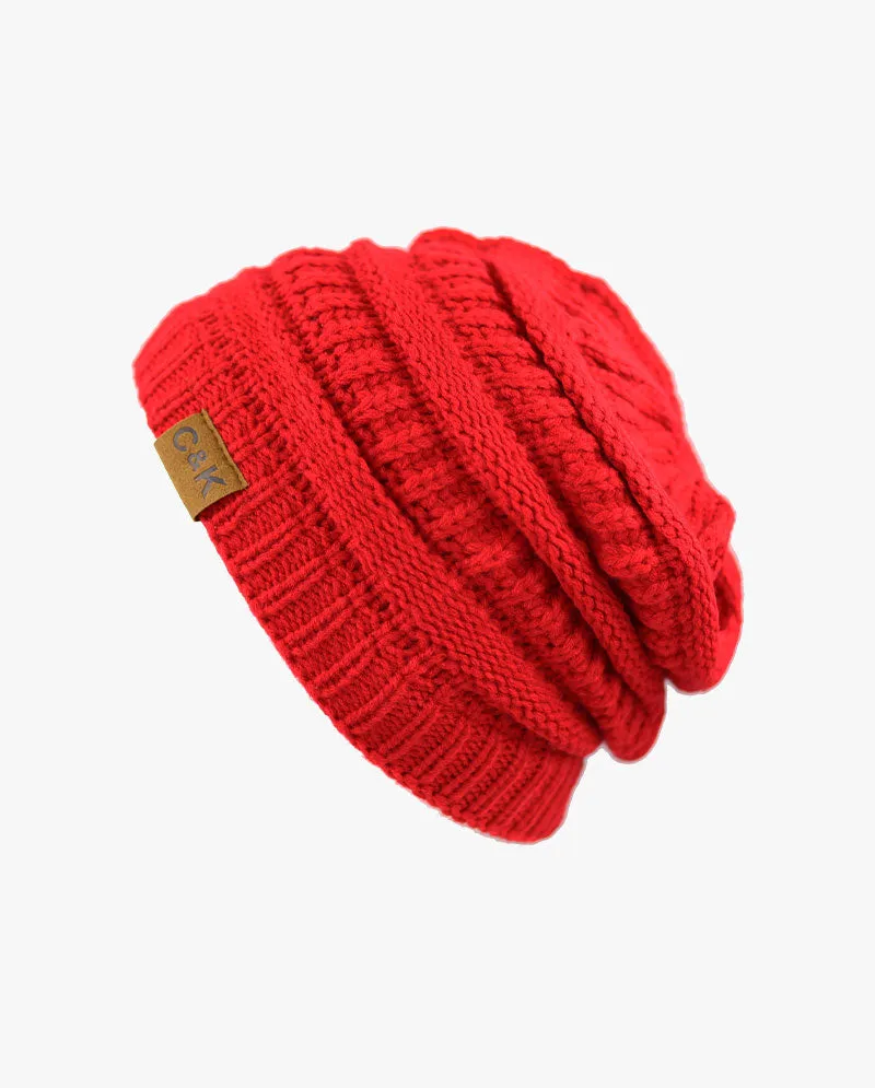 The Hat Depot - Solid Color Stretch Cable Knit Chunky Beanie