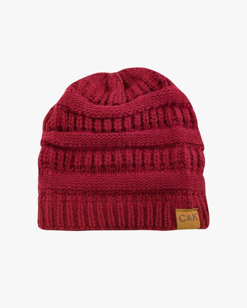 The Hat Depot - Solid Color Stretch Cable Knit Chunky Beanie