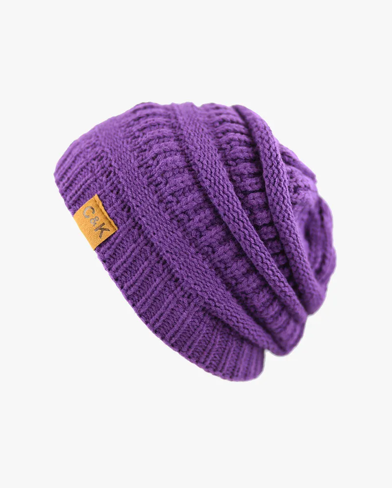 The Hat Depot - Solid Color Stretch Cable Knit Chunky Beanie