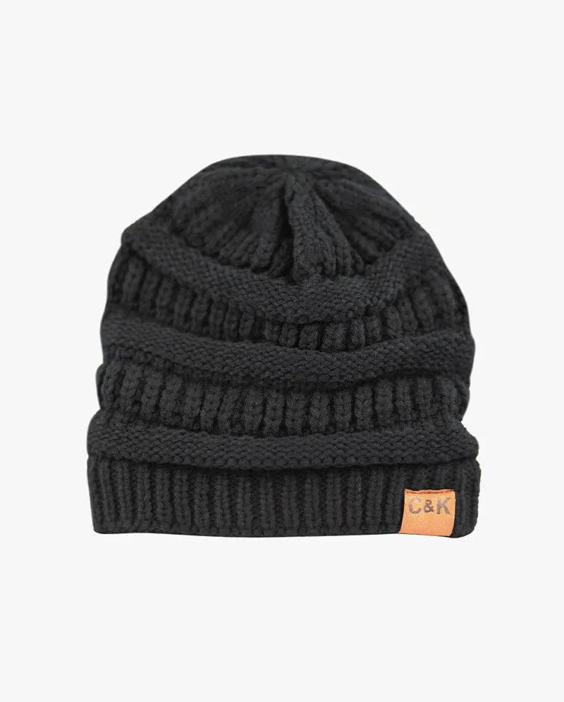 The Hat Depot - Solid Color Stretch Cable Knit Chunky Beanie