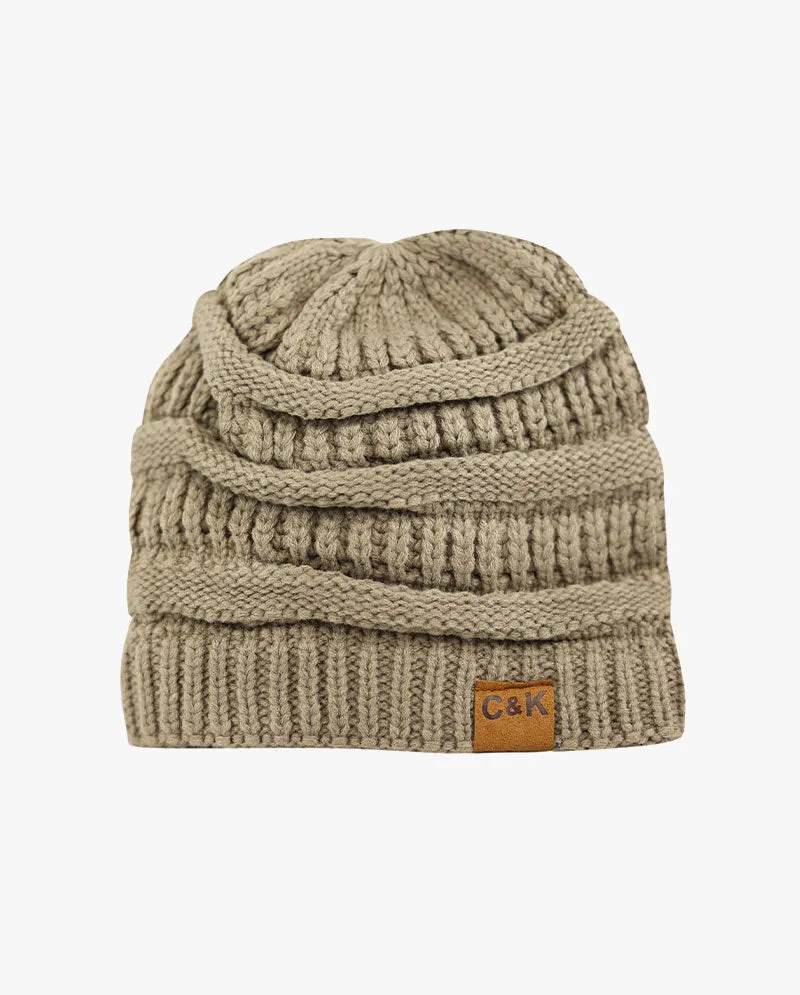 The Hat Depot - Solid Color Stretch Cable Knit Chunky Beanie