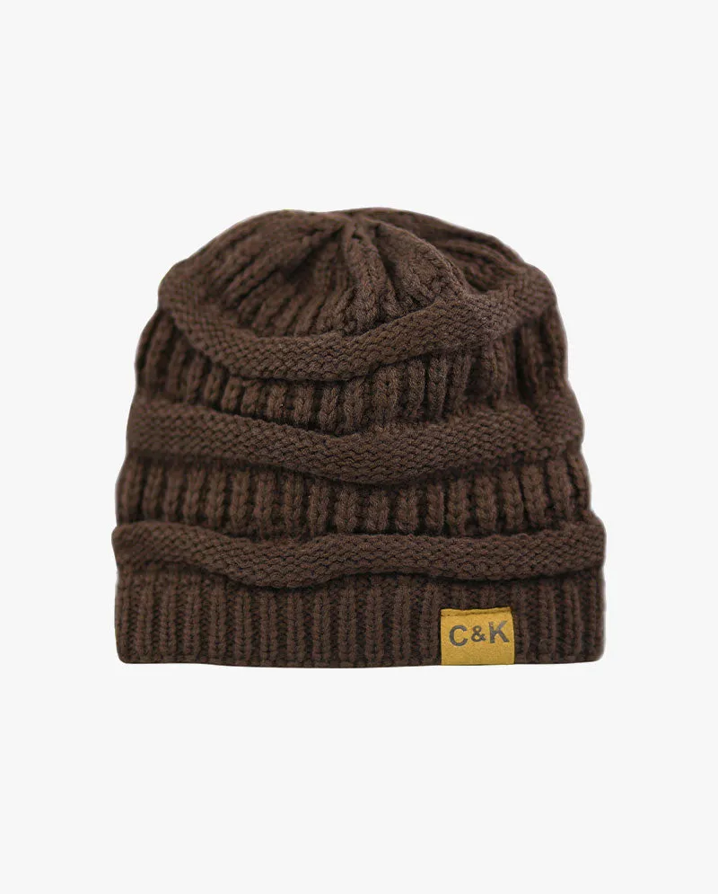 The Hat Depot - Solid Color Stretch Cable Knit Chunky Beanie