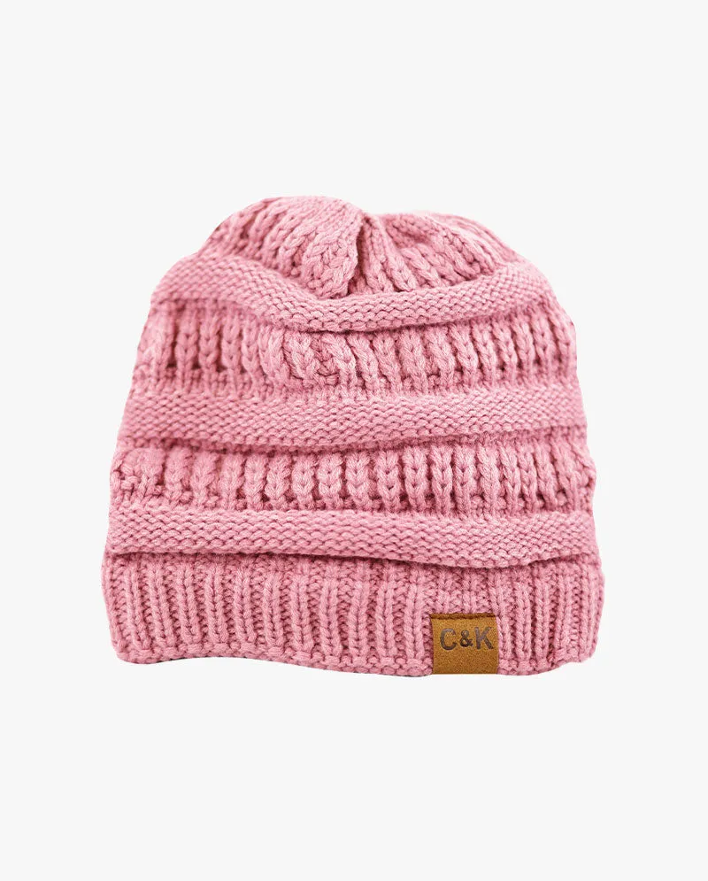 The Hat Depot - Solid Color Stretch Cable Knit Chunky Beanie