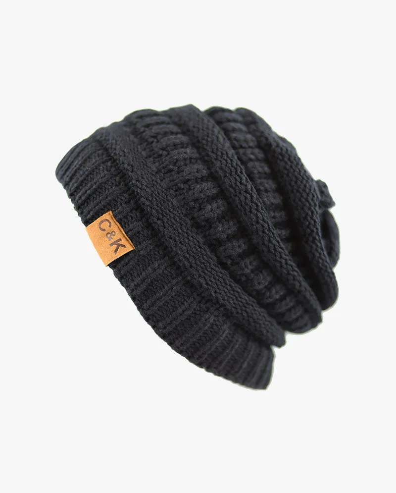 The Hat Depot - Solid Color Stretch Cable Knit Chunky Beanie