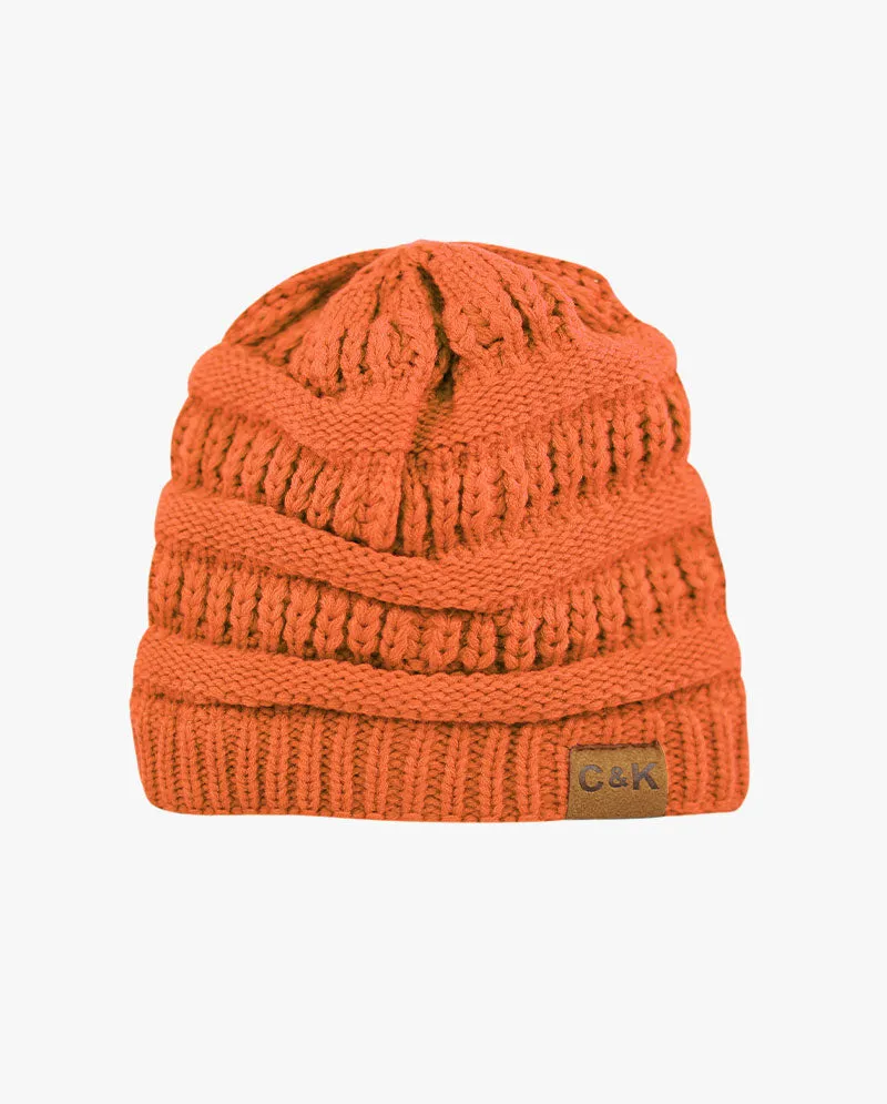 The Hat Depot - Solid Color Stretch Cable Knit Chunky Beanie