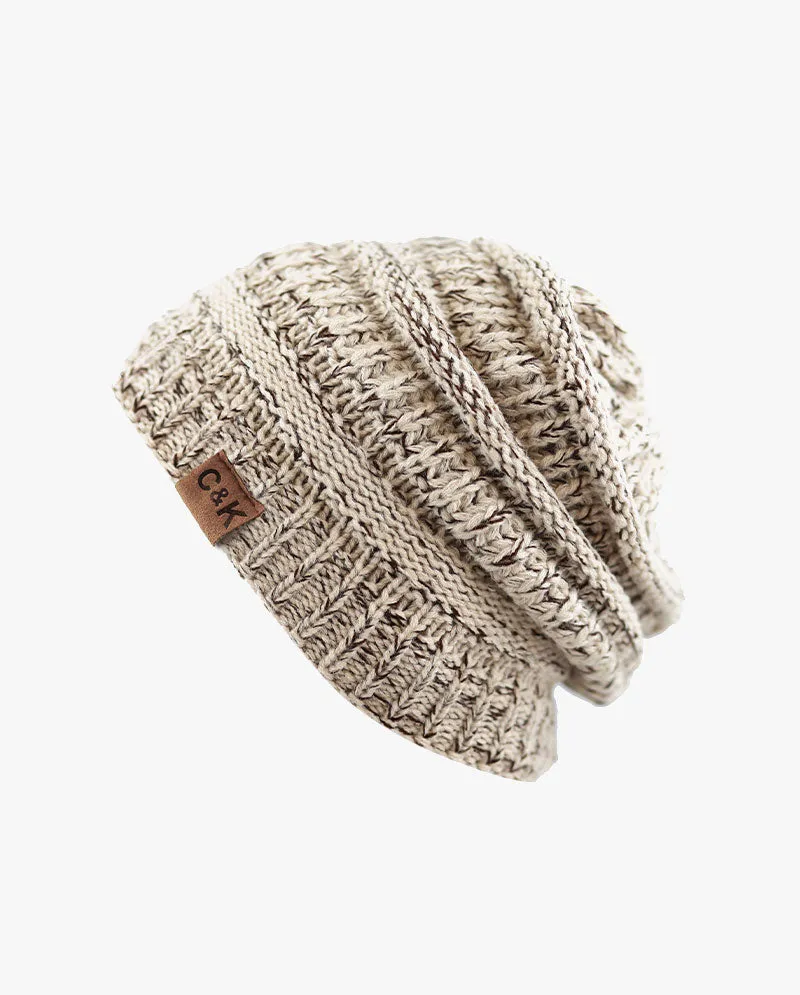 The Hat Depot - Two Tone Stretch Cable Knit Chunky Beanie S12