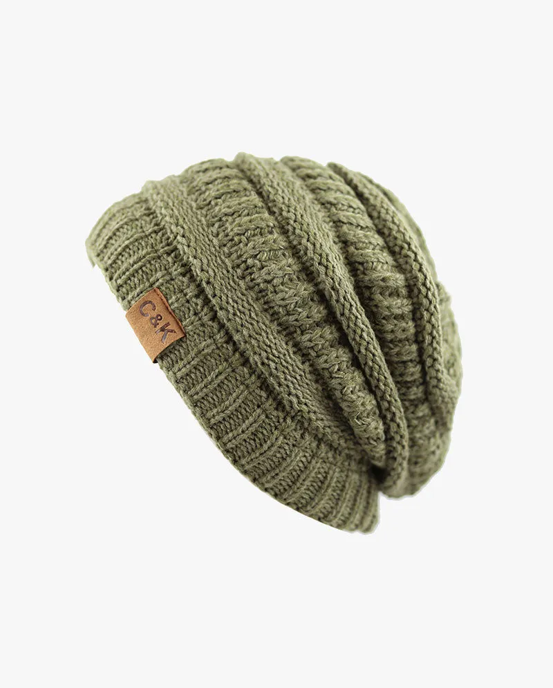 The Hat Depot - Two Tone Stretch Cable Knit Chunky Beanie S12