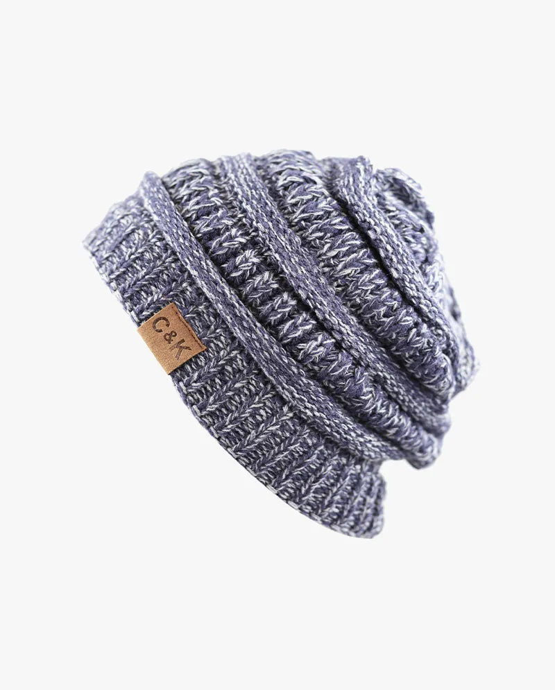 The Hat Depot - Two Tone Stretch Cable Knit Chunky Beanie S12