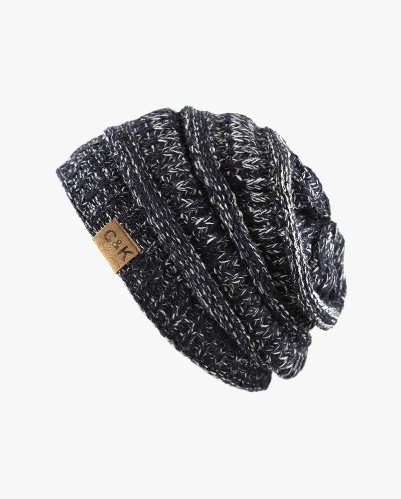 The Hat Depot - Two Tone Stretch Cable Knit Chunky Beanie S12