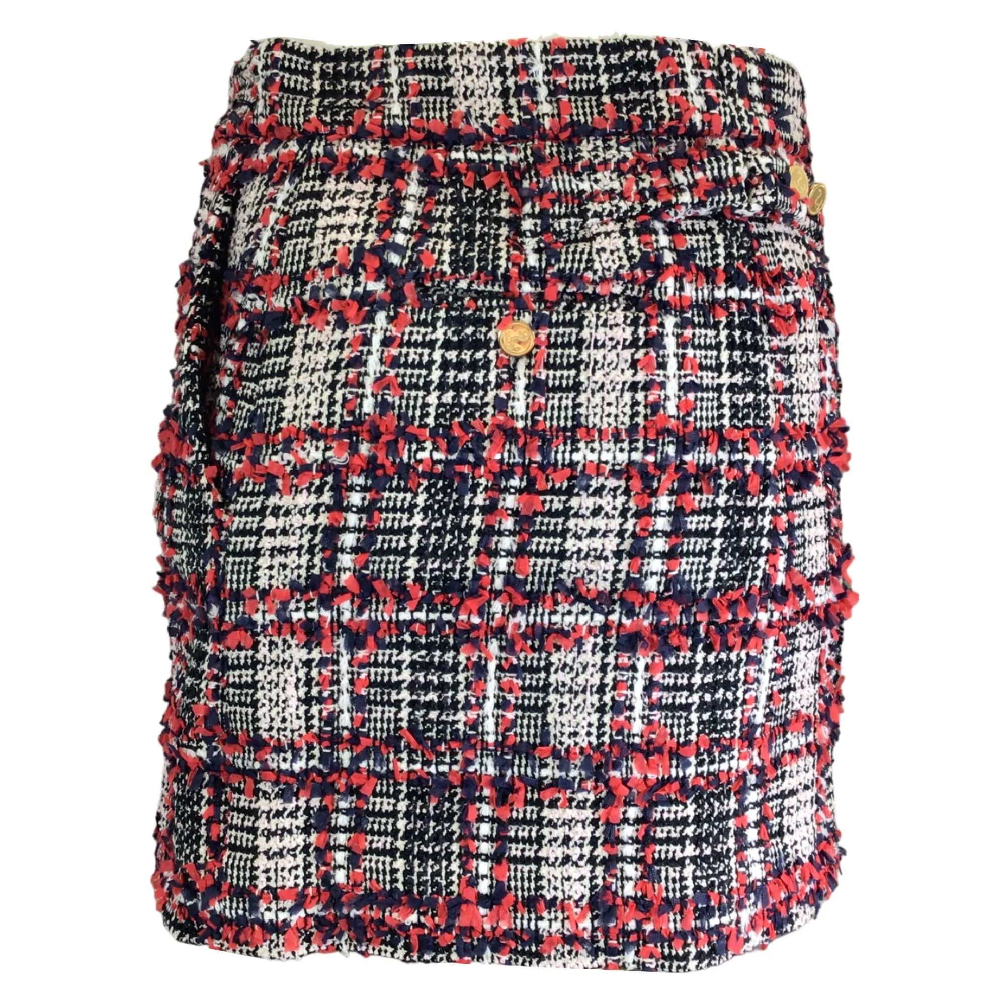 Thom Browne Red / White / Black Prince of Wales Checked Tweed Mini Skirt