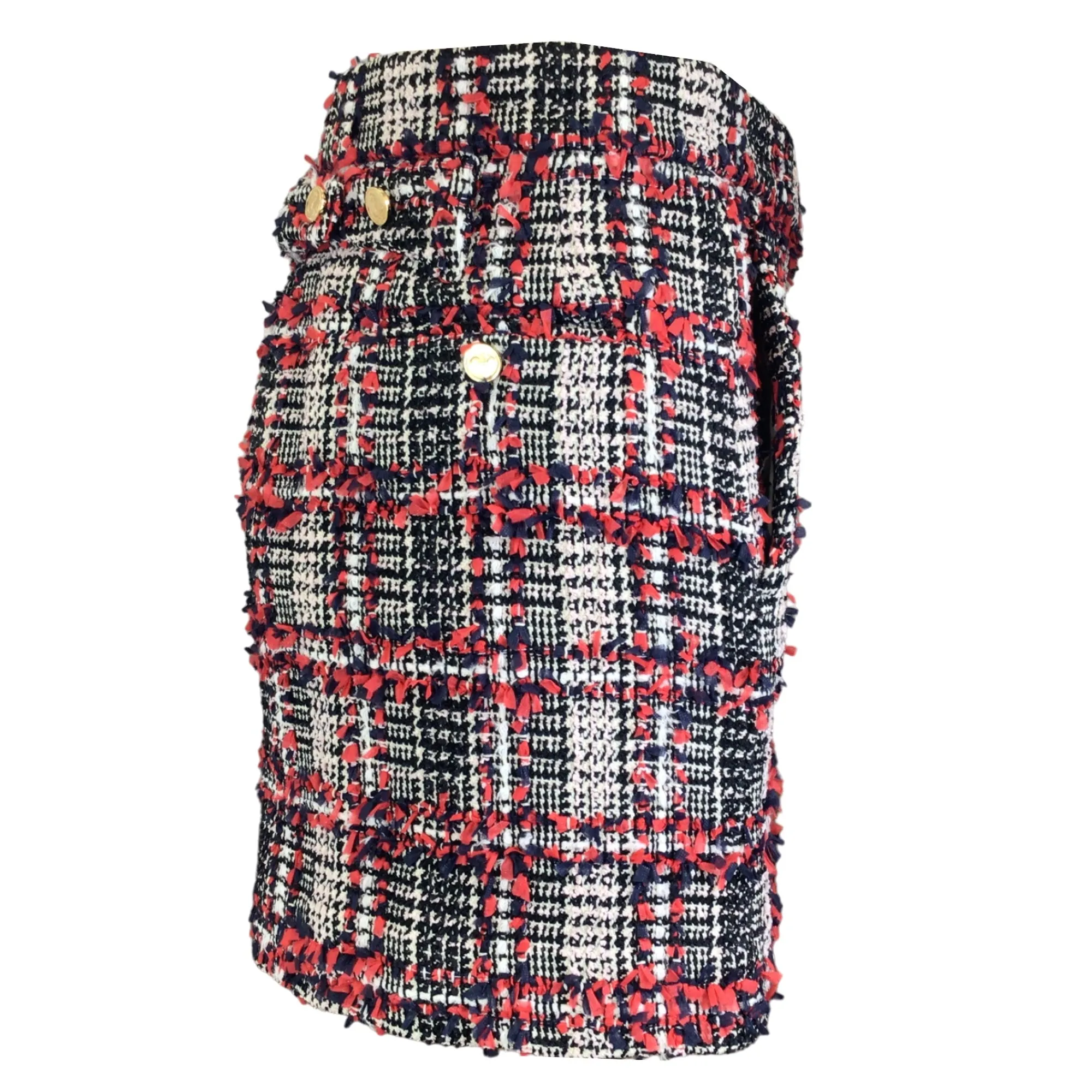 Thom Browne Red / White / Black Prince of Wales Checked Tweed Mini Skirt