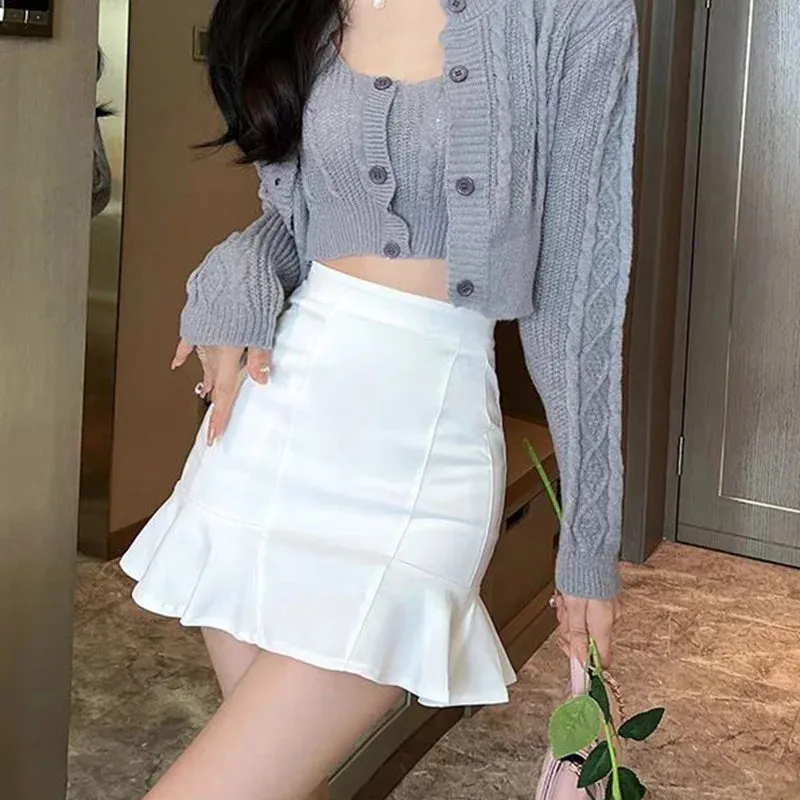 Toleet-Chic High Waist Short Mermaid Skirt Woman Summer Solid Color Ruffles Mini Skirts Women 2024 Elegant A Line Skirt Ladies