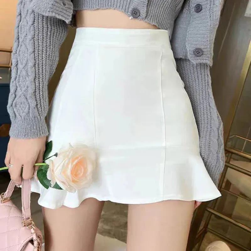 Toleet-Chic High Waist Short Mermaid Skirt Woman Summer Solid Color Ruffles Mini Skirts Women 2024 Elegant A Line Skirt Ladies