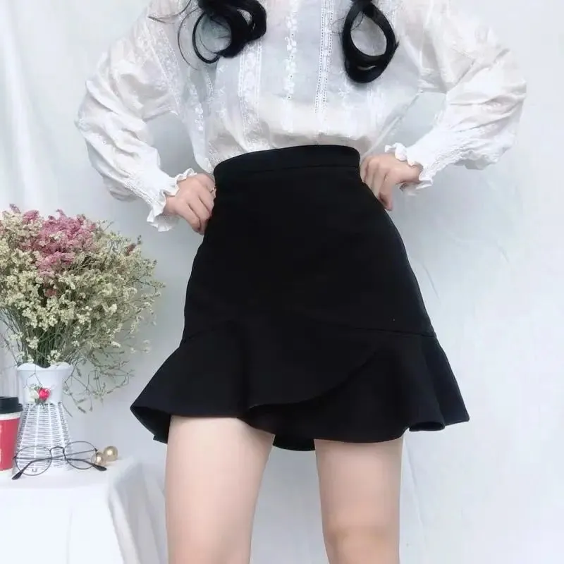 Toleet-Elegant Black Mermaid Short Skirt Women 2024 Summer High Waist Mini Skirts Woman Ruffles Office A Line Skirts Ladies