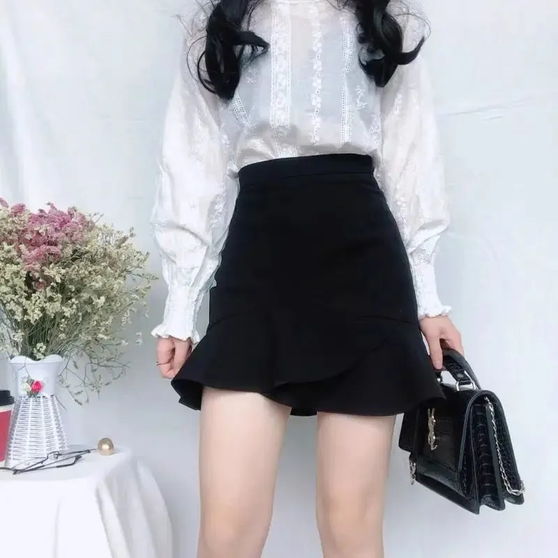 Toleet-Elegant Black Mermaid Short Skirt Women 2024 Summer High Waist Mini Skirts Woman Ruffles Office A Line Skirts Ladies