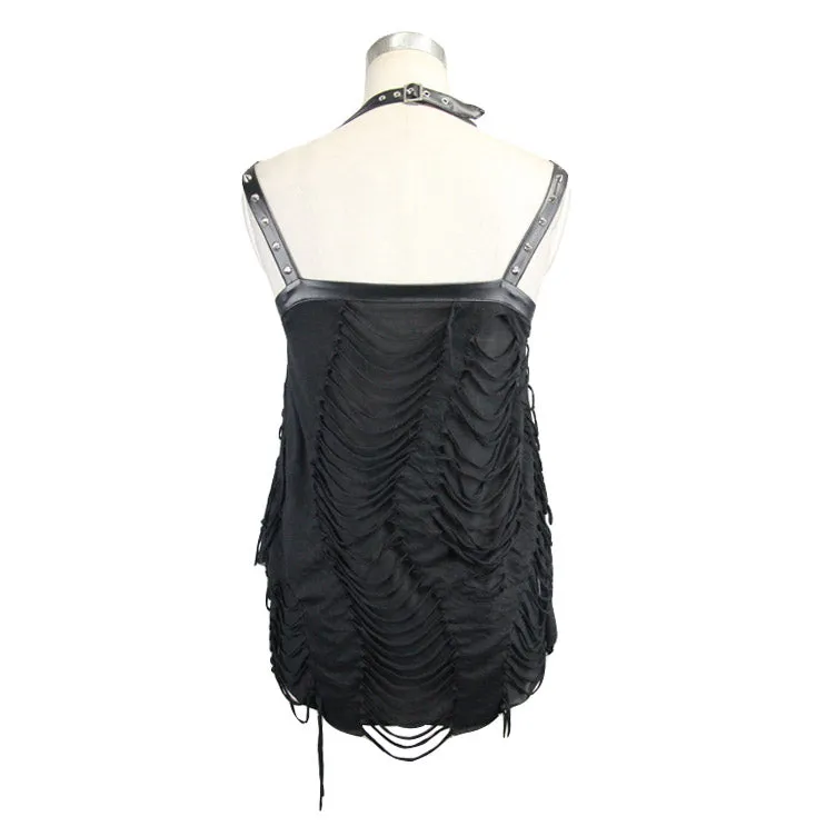 TT063 Summer lace up shoulder nailed leather loops punk women halter vest