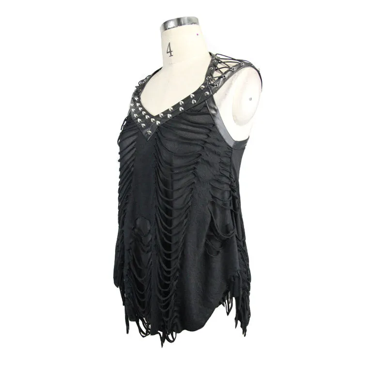 TT063 Summer lace up shoulder nailed leather loops punk women halter vest