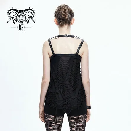 TT063 Summer lace up shoulder nailed leather loops punk women halter vest