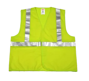 Type R Class 2 Vest - Fluorescent Yellow-Green - Polyester Solid  - Hook & Loop Closure - 2 Interior Pockets - Silver Reflective Tape