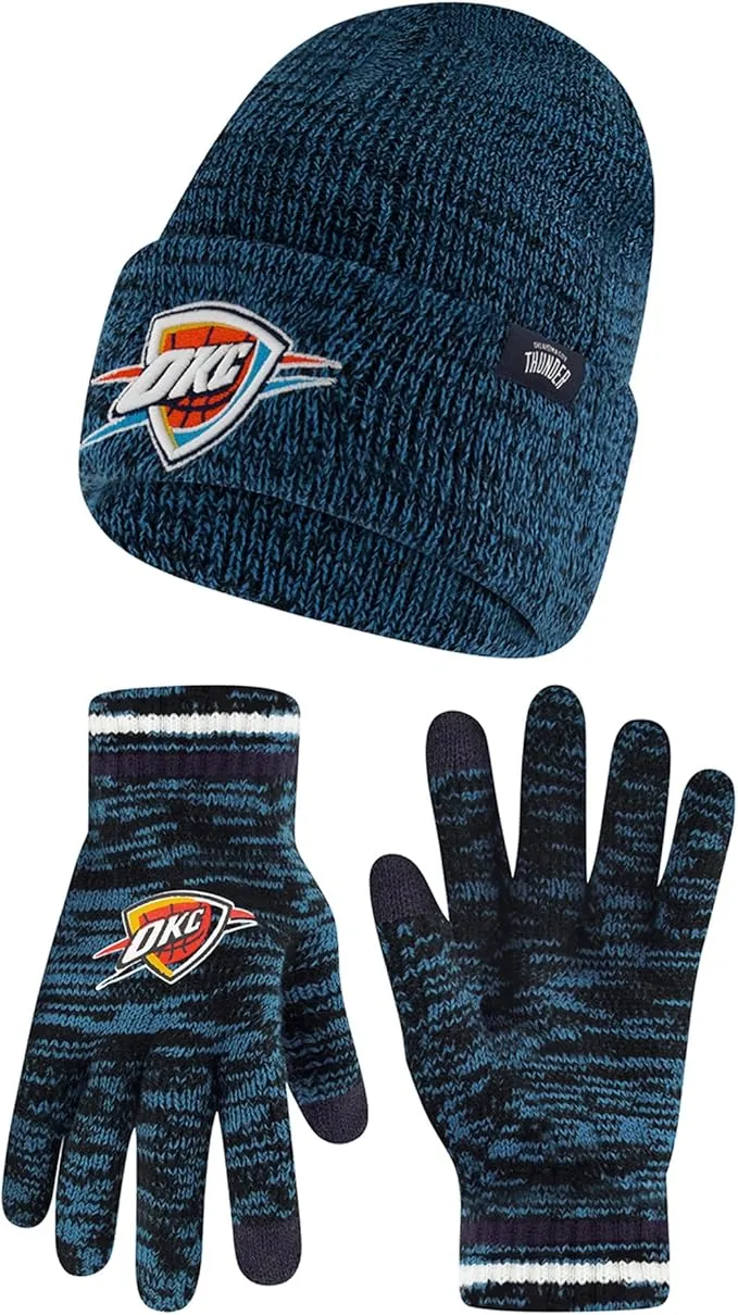 Ultra Game NBA Official Men's Super Soft Winter Beanie Knit Hat with Extra Warm Touch Screen Gloves, Oklahoma City Thunder, Team Color|Oklahoma City Thunder