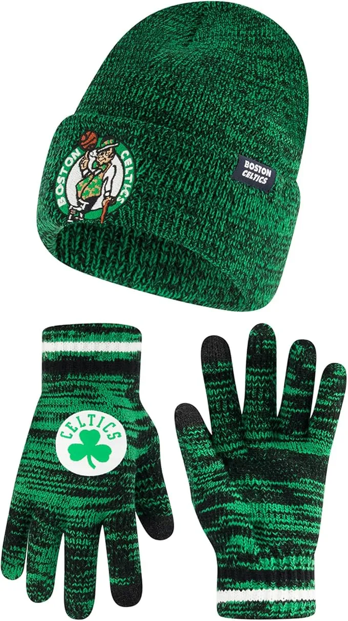 Ultra Game NBA Official Youth Super Soft Winter Beanie Knit Hat with Extra Warm Touch Screen Gloves, Boston Celtics, Team Color|Boston Celtics