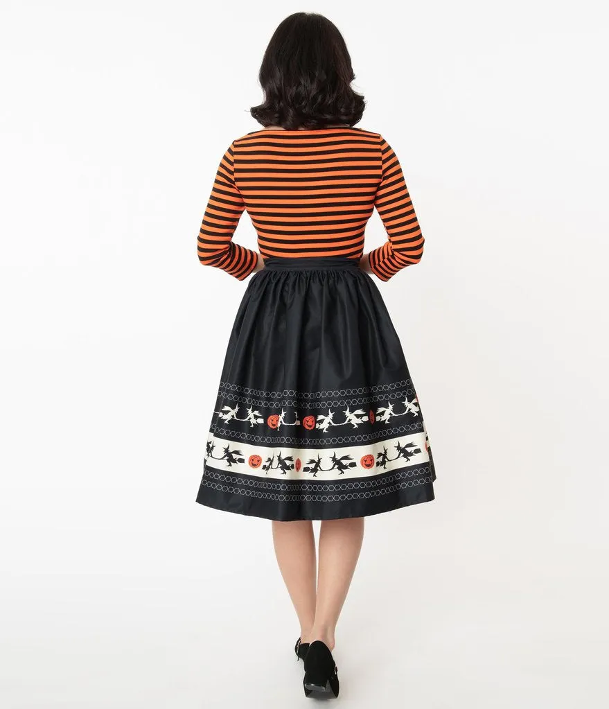 Unique Vintage Halloween Fair Isle Border High Waist Gellar Swing Skirt (L ONLY)