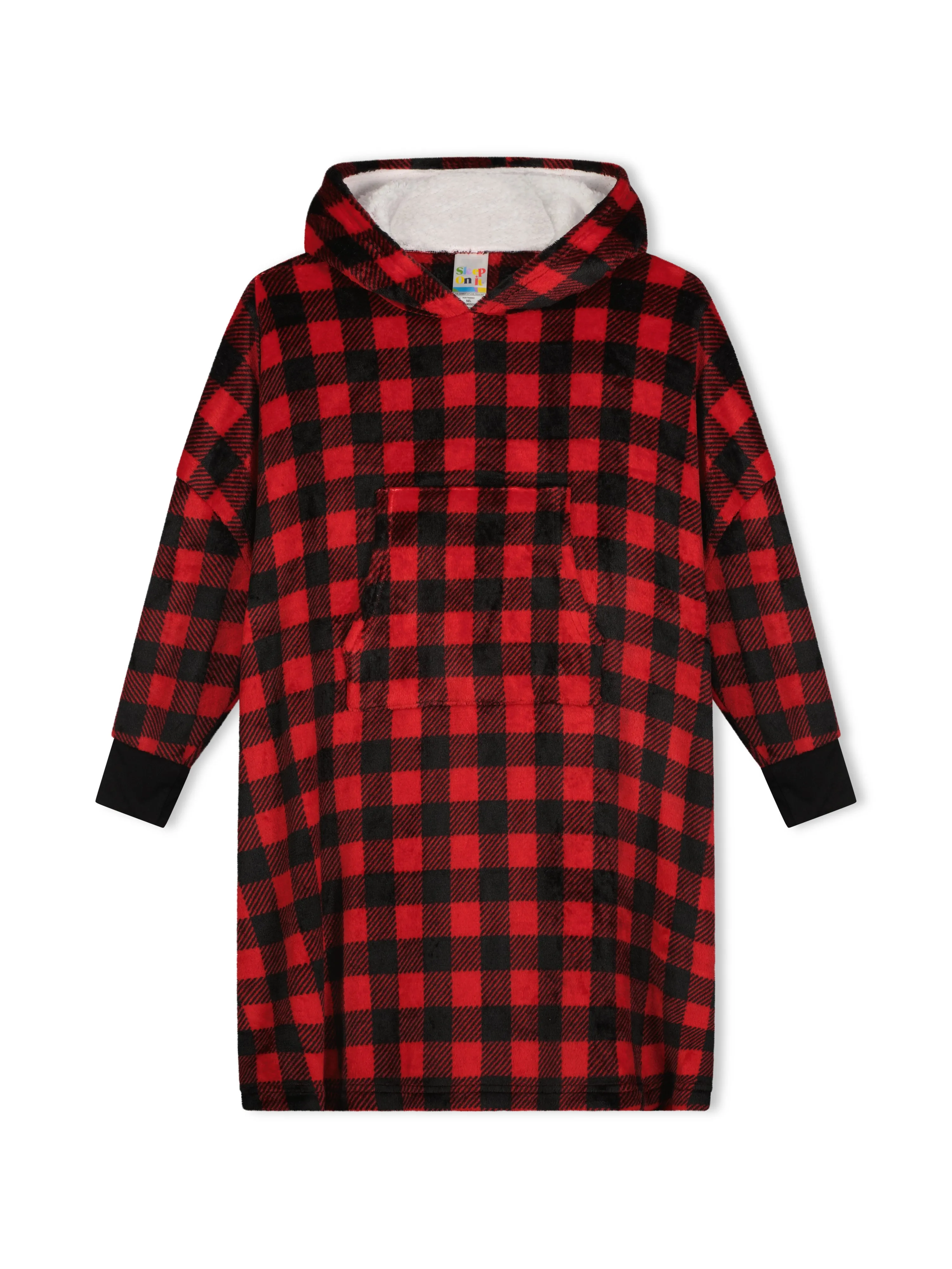 Unisex Red Plaid Wearable Cozy Fleece Blanket Hoodie