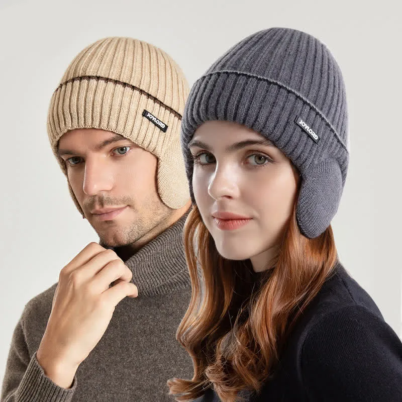 Unisex Solid Color Earflap Elastic Thickened Knit Hat