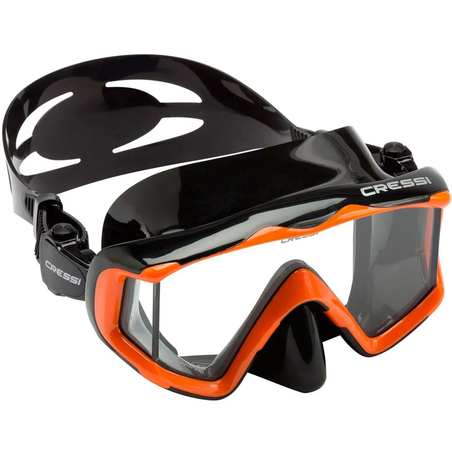 Used Cressi Pano 3 Scuba Dive Mask-Black Silicone / Orange