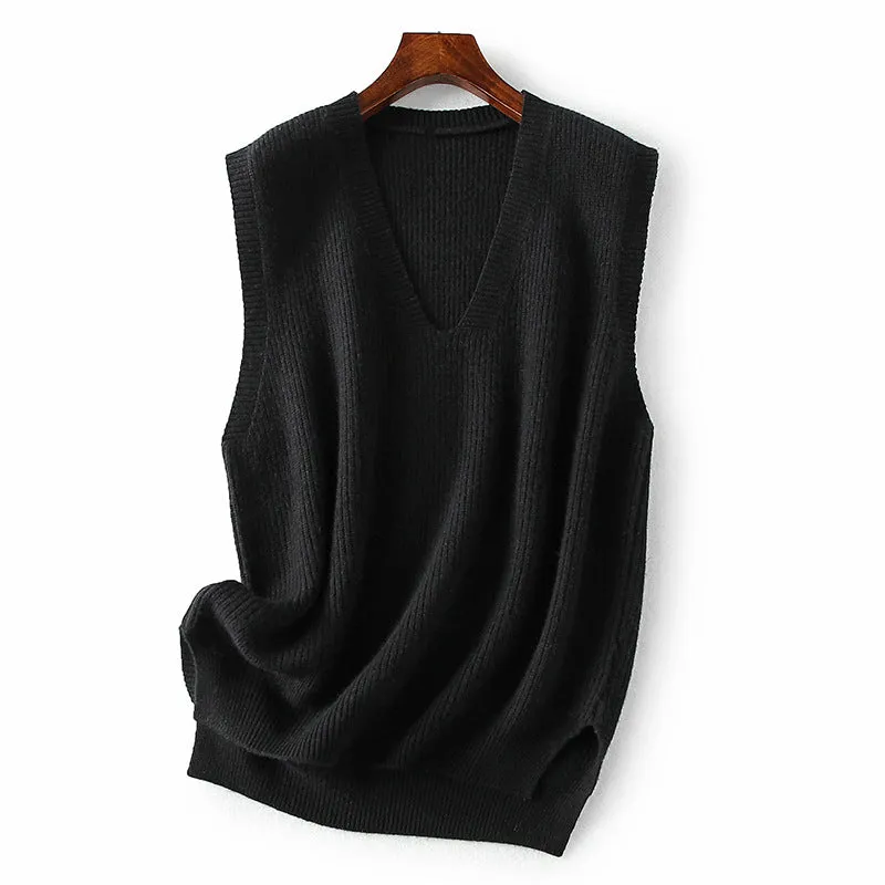 V-neck Sleeveless Versatile Cashmere Knitted Vest for Women