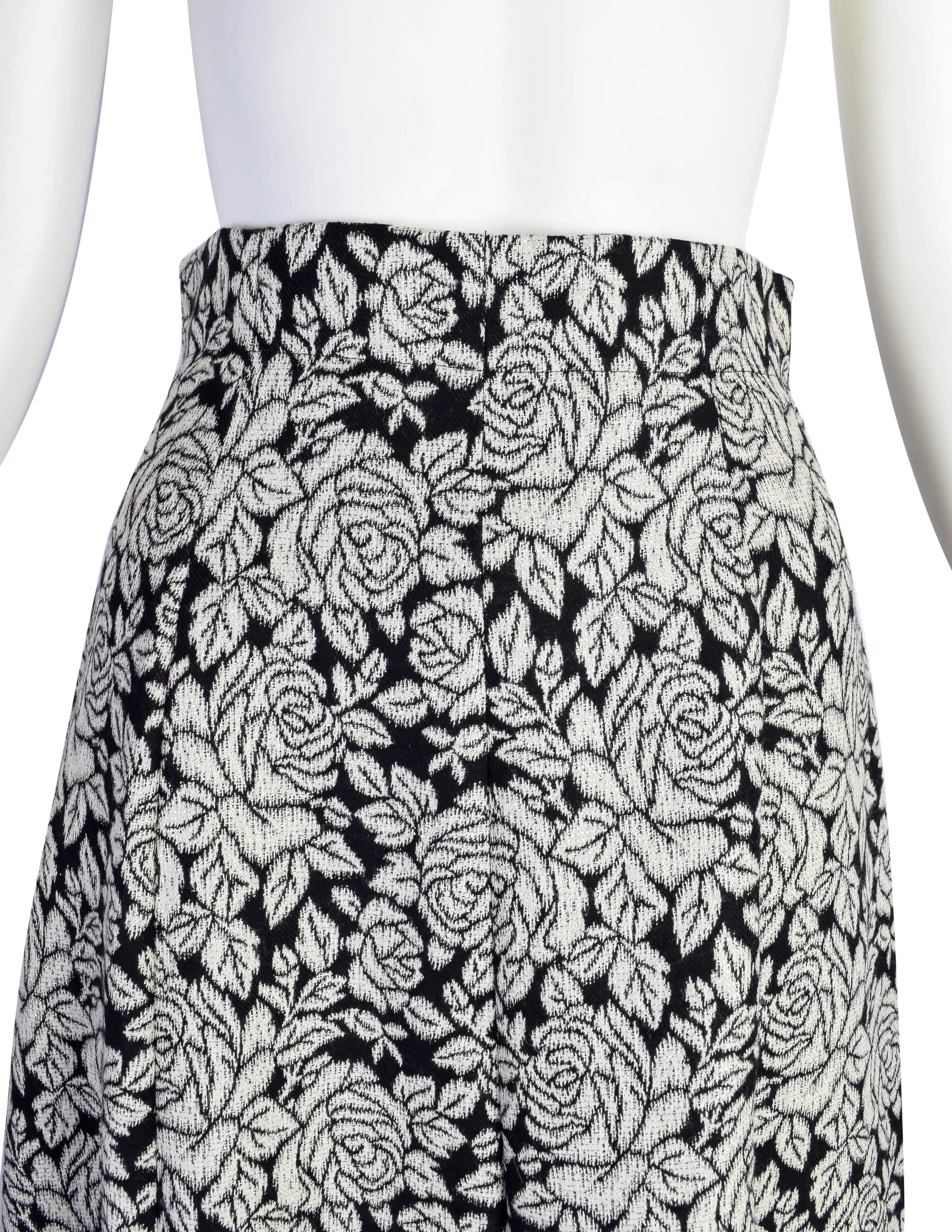 Valentino Vintage Black White Gold Shimmer Rose Intarsia Skirt