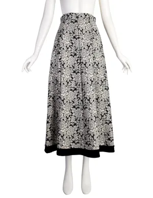 Valentino Vintage Black White Gold Shimmer Rose Intarsia Skirt