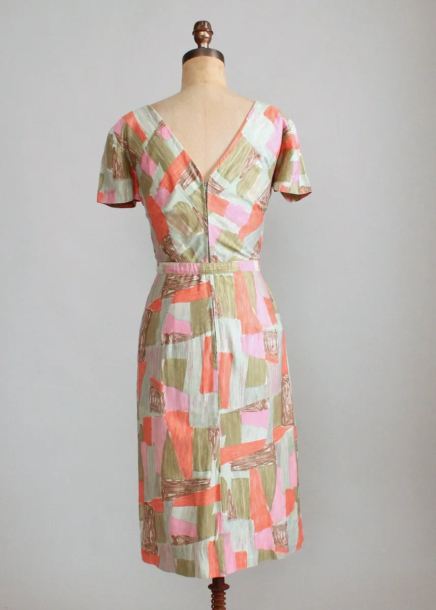 Vintage 1960s Edith Flagg Painted Patchwork Day Dress