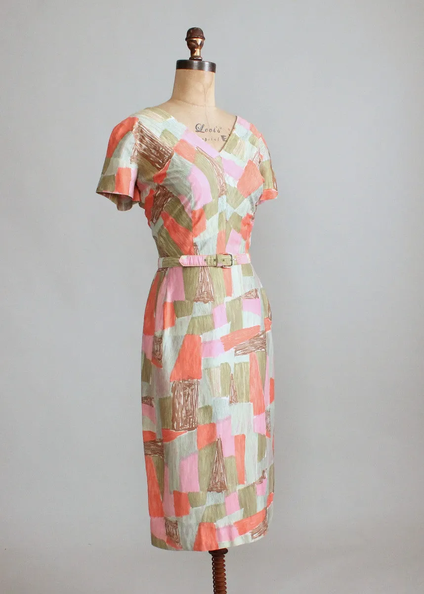 Vintage 1960s Edith Flagg Painted Patchwork Day Dress