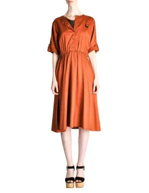 Vintage 1970s Rust Orange Black Mesh Shirt Dress