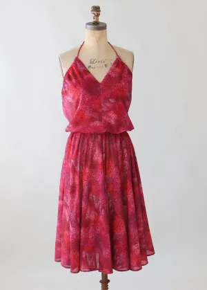 Vintage 1970s Shades of Red Halter Sundress