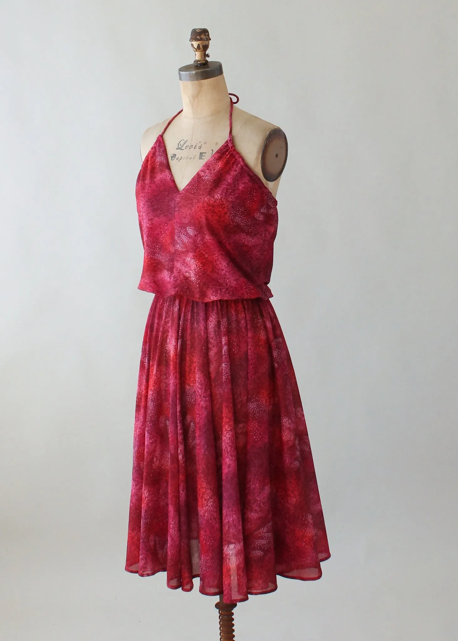 Vintage 1970s Shades of Red Halter Sundress