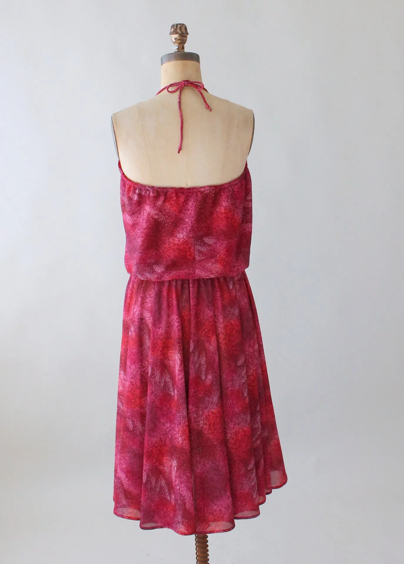 Vintage 1970s Shades of Red Halter Sundress