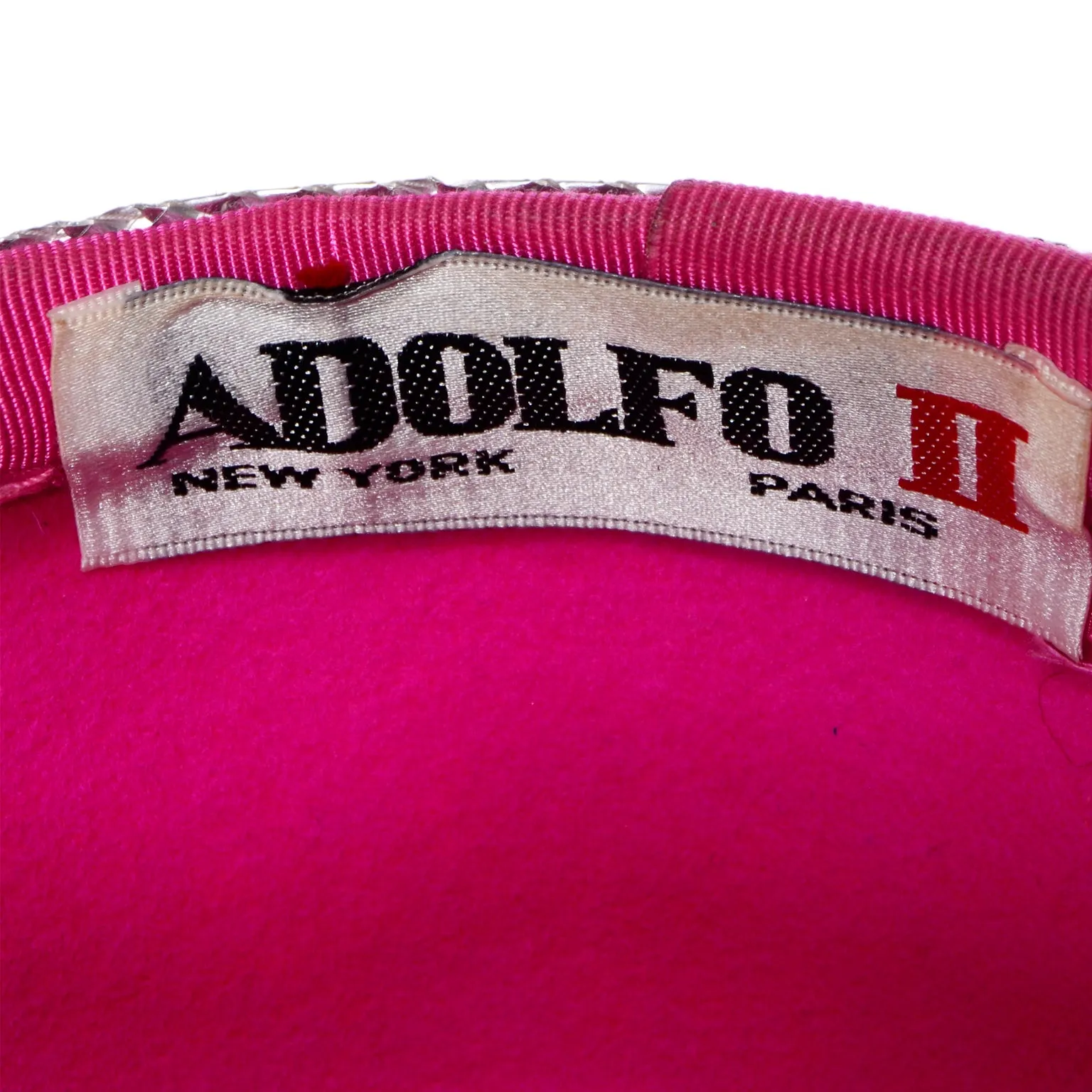 Vintage Adolfo II Vintage Hot Pink Structured Bow Wool Hat With Silver Trim