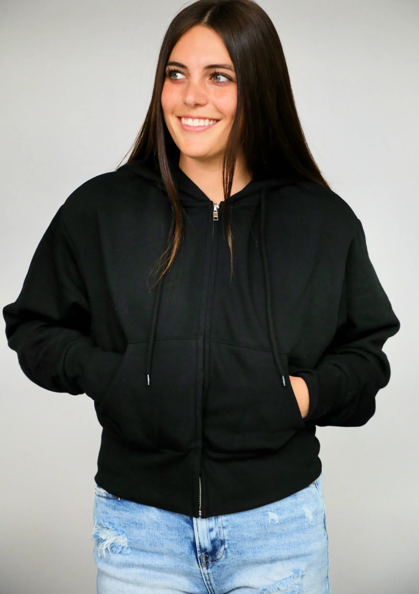 VINTAGE CROP ZIP UP HOODIE (Black)