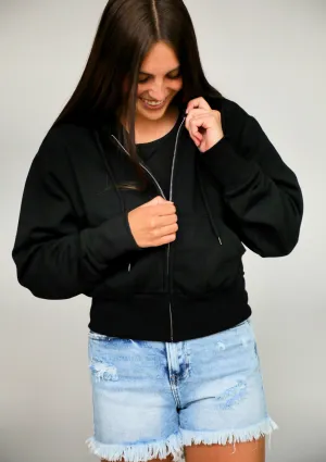 VINTAGE CROP ZIP UP HOODIE (Black)