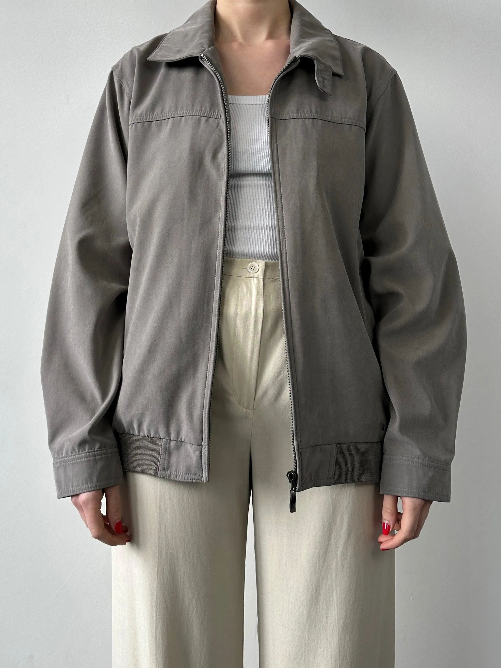 Vintage Minimal Zip Up Bomber Jacket