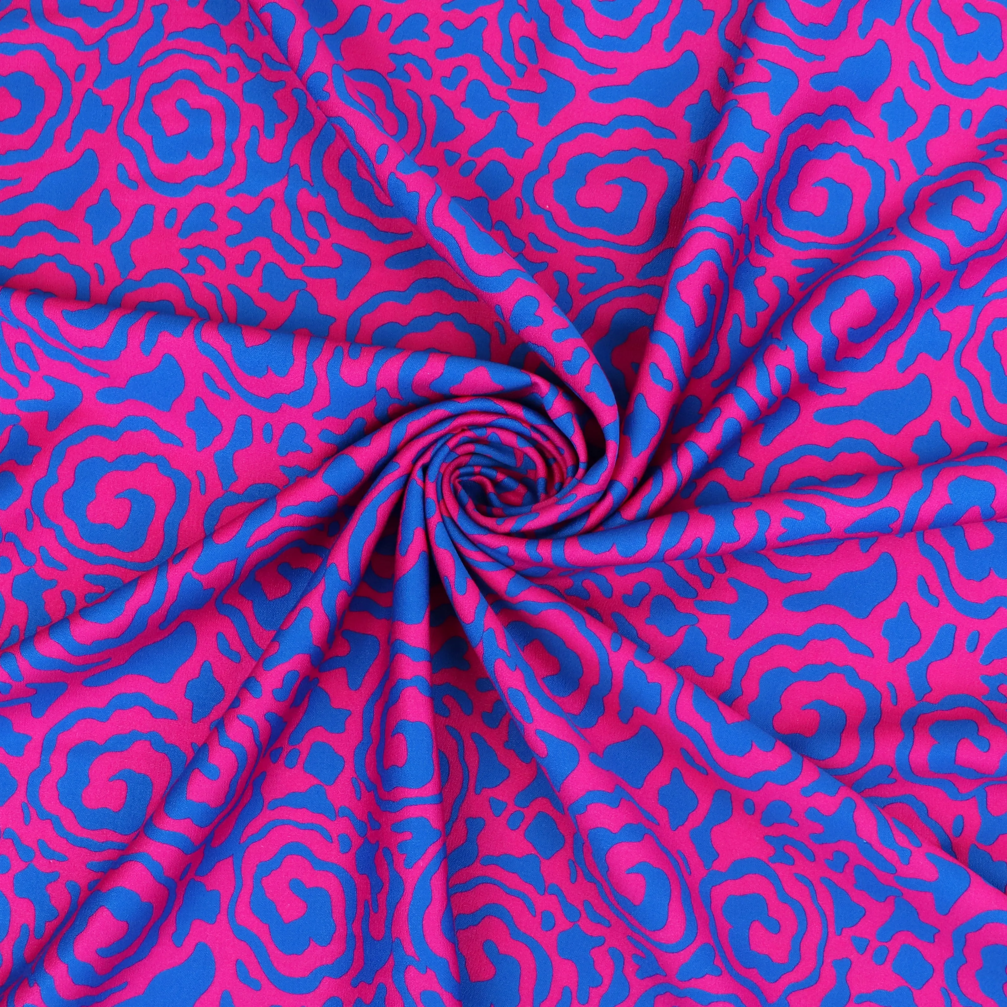 Viscose Satin - Flower Swirls - Pink   Blue - SECONDS