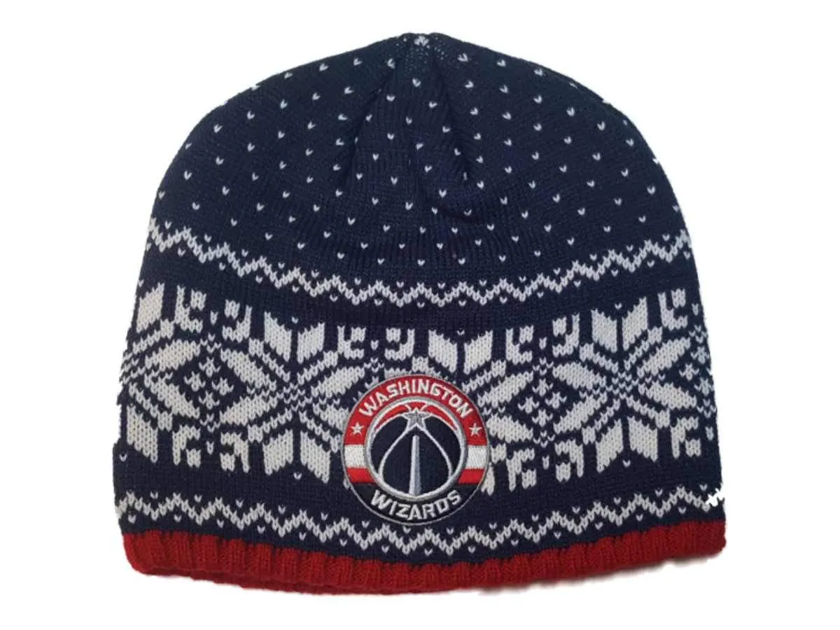 Washington Wizards Adidas Snowflake Pattern Thick Knit Skull Beanie Hat Cap