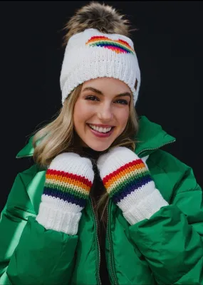 White & Rainbow Heart Knit Hat