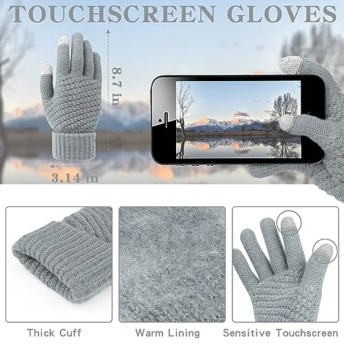 Winter Beanie Hat Scarf Gloves, Warm Fleece Knit Winter Hats Touch Screen Gloves Neck Scarf Set Winter Gifts for Women Men