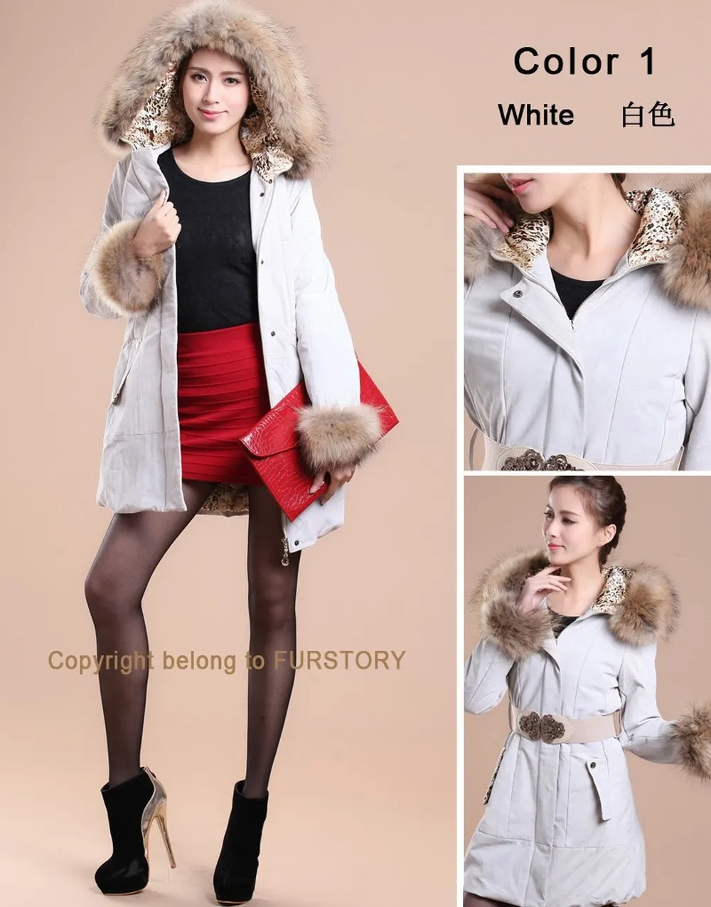 Winter Pig Leather Suede Windbreak with Natural Raccoon Fur Hood Slim Waist Women's Coats